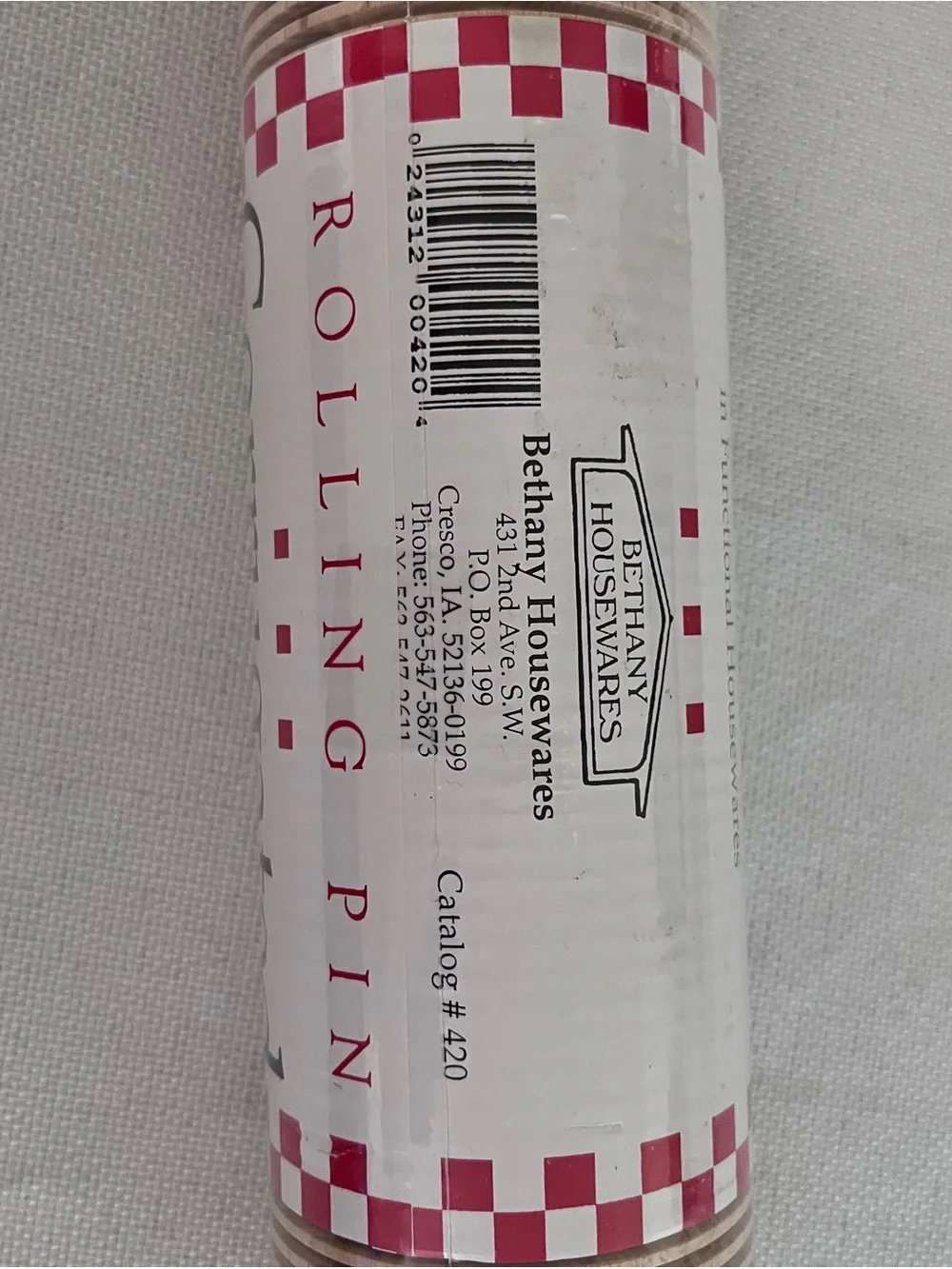 Red-Handled Hard Maple Grooved Rolling Pin NIP